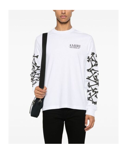 Amiri Stacked Bones Crewneck Sweater With Graphic Print In White