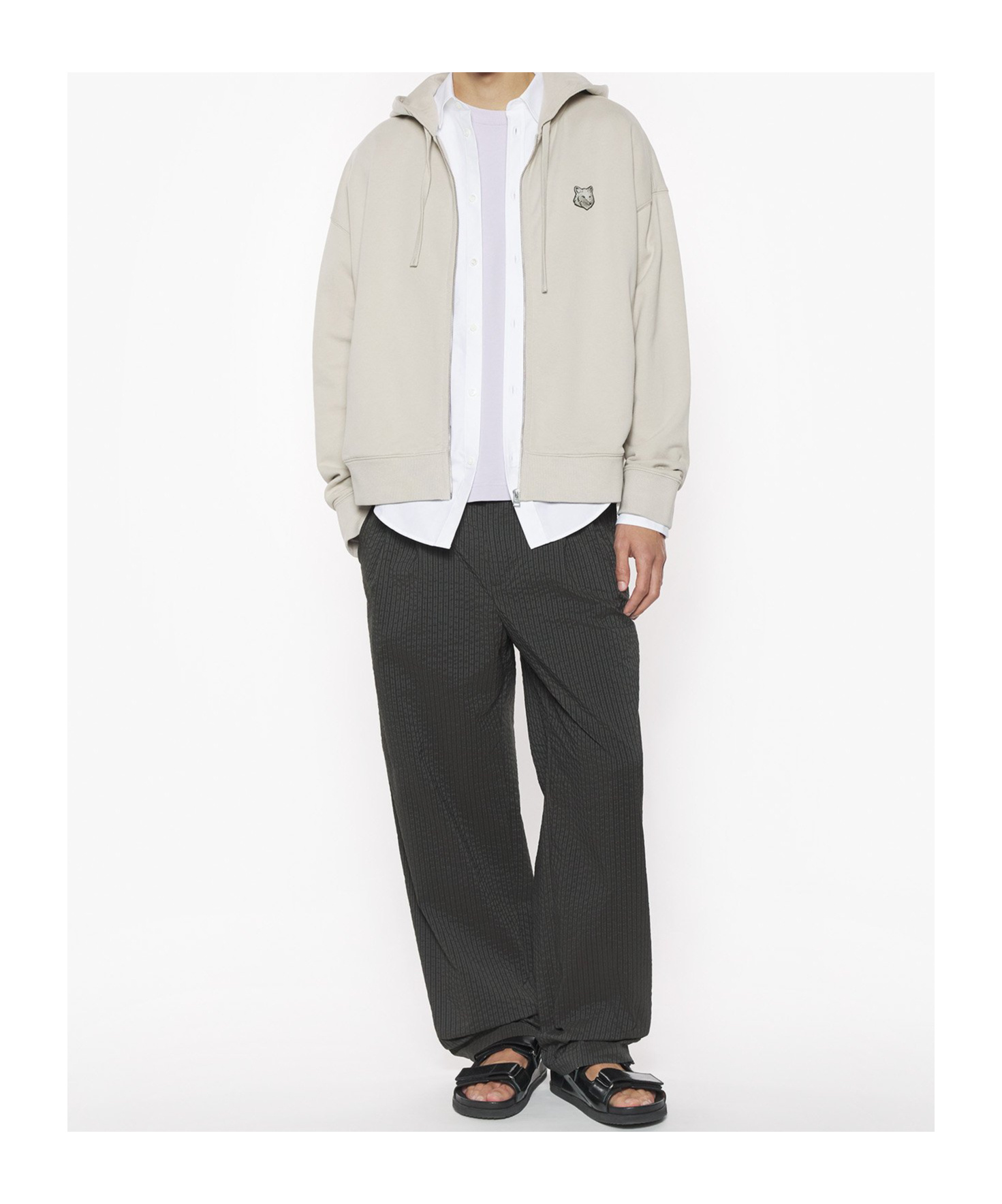 Maison Kitsuné Bold Fox Head Patch Fullzip Oversize Hoodie In Truffle Color