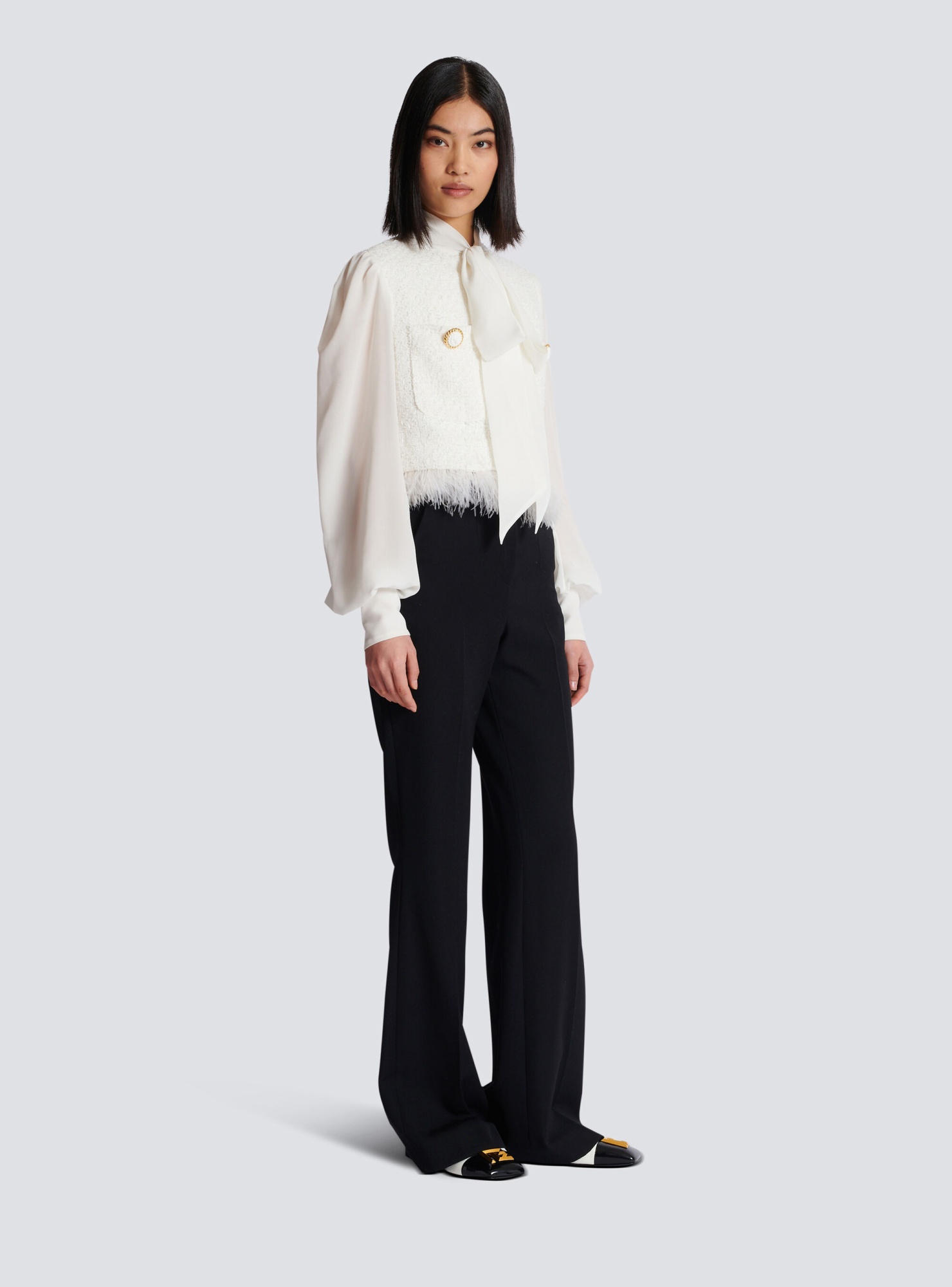 Shop Balmain Tweed And Crepe Jacket In White