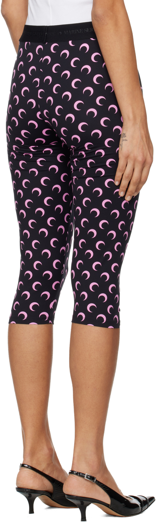 Marine Serre Black Recycled Moon Jersey Capri Leggings In Purple