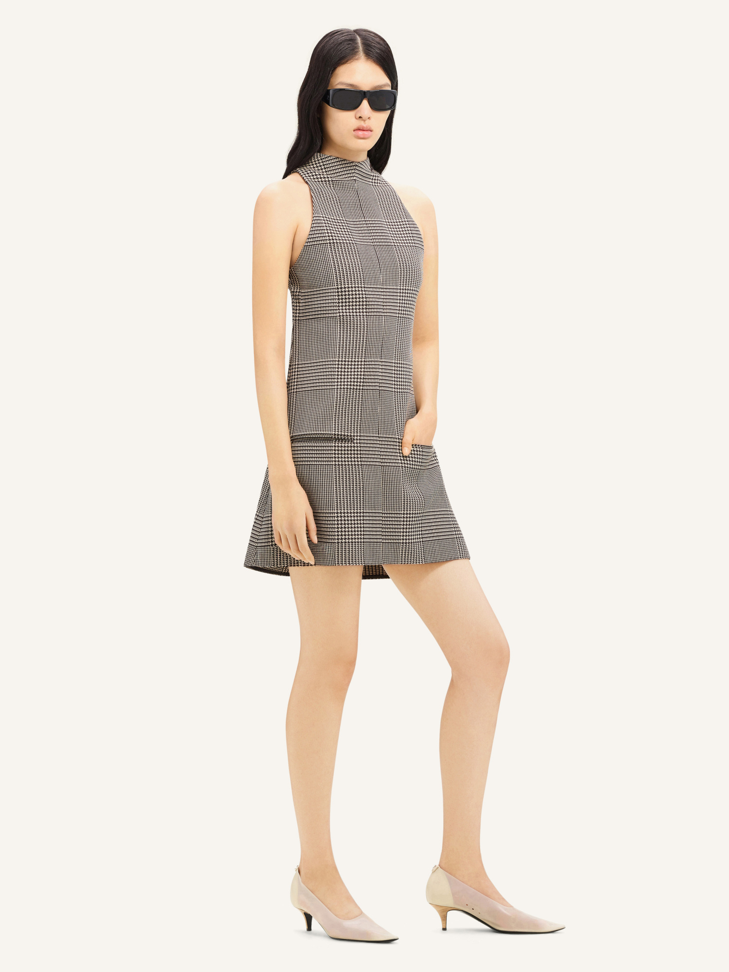 Courrèges Sleeveless High Neckline Checkered A-line Dress In Gray