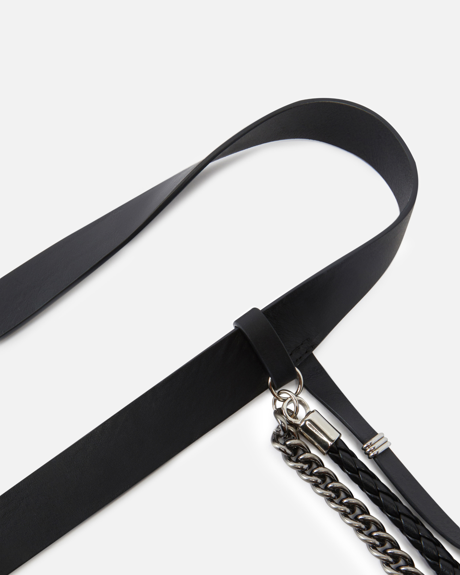 Pinko Leather Belt With Chains And Straps, 3 Cm In Black