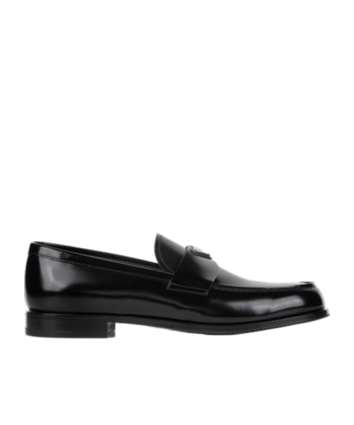 Prada Classic Round Toe Leather Loafers With Low Block Heel In Black