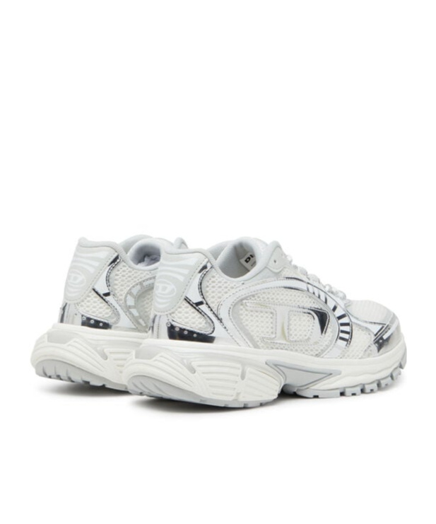 Diesel Metallic Mesh Sneakers With Oval D Logo In White