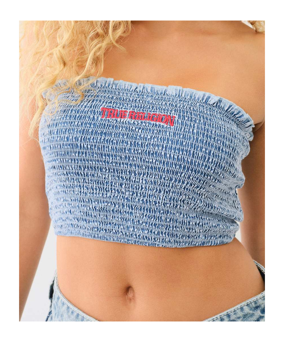 TRUE RELIGION DENIM SMOCKED TUBE TOP 