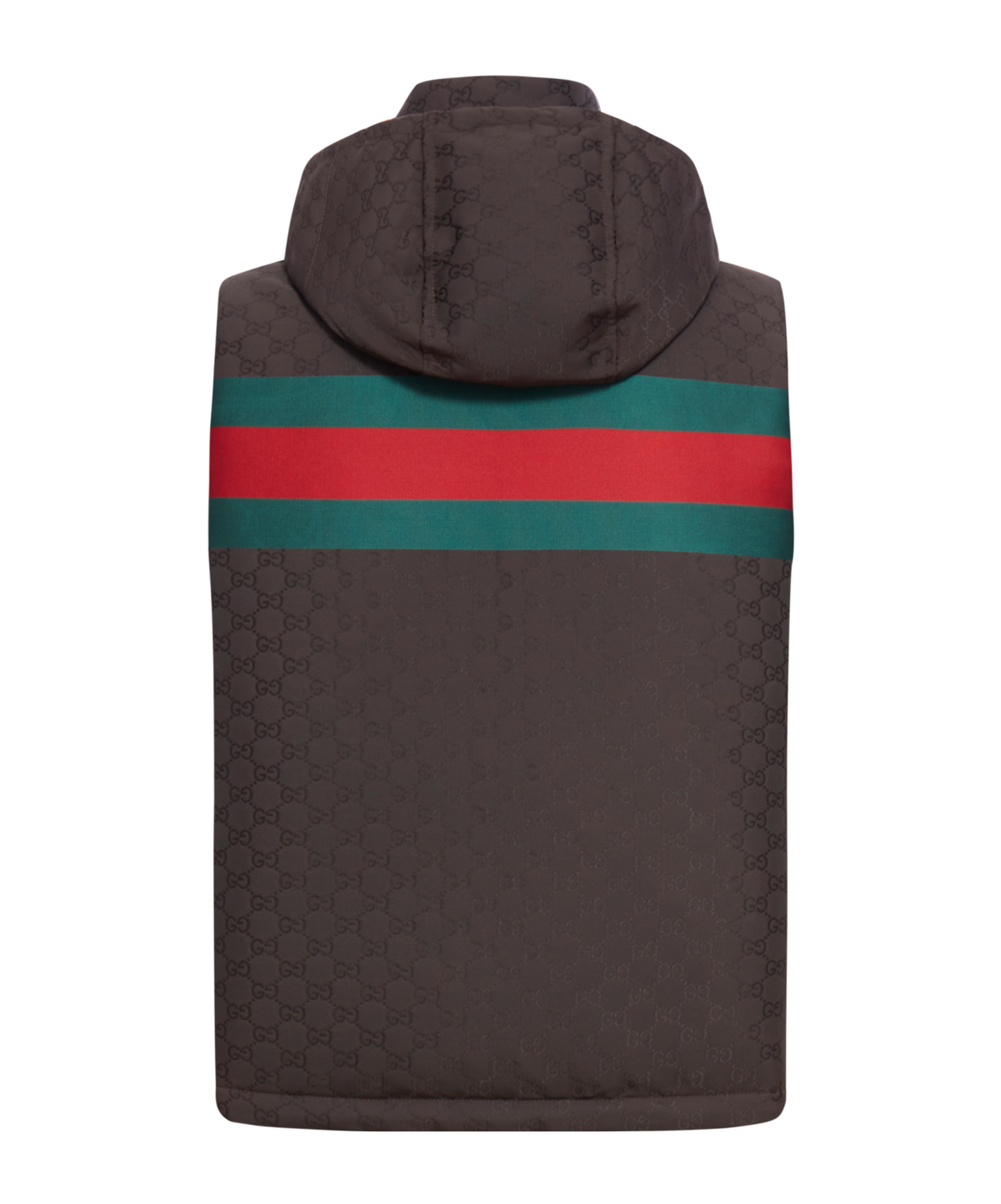 Gucci Dark Brown Gg Polyester Blend Sleeveless Down Jacket In Black