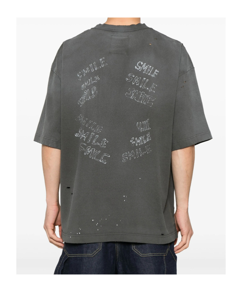 Miharayasuhiro Crew Neck Distressed Graphic Print T-shirt In Gray