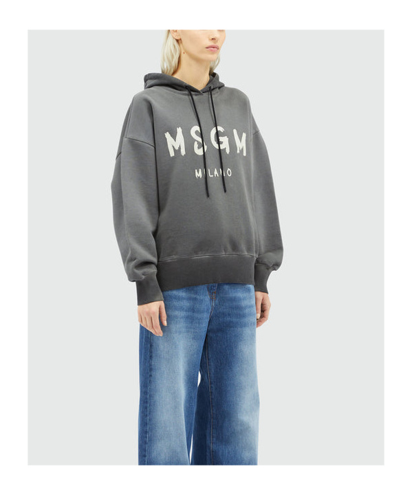 Shop Msgm Logo-print Cotton Hoodie In Gray