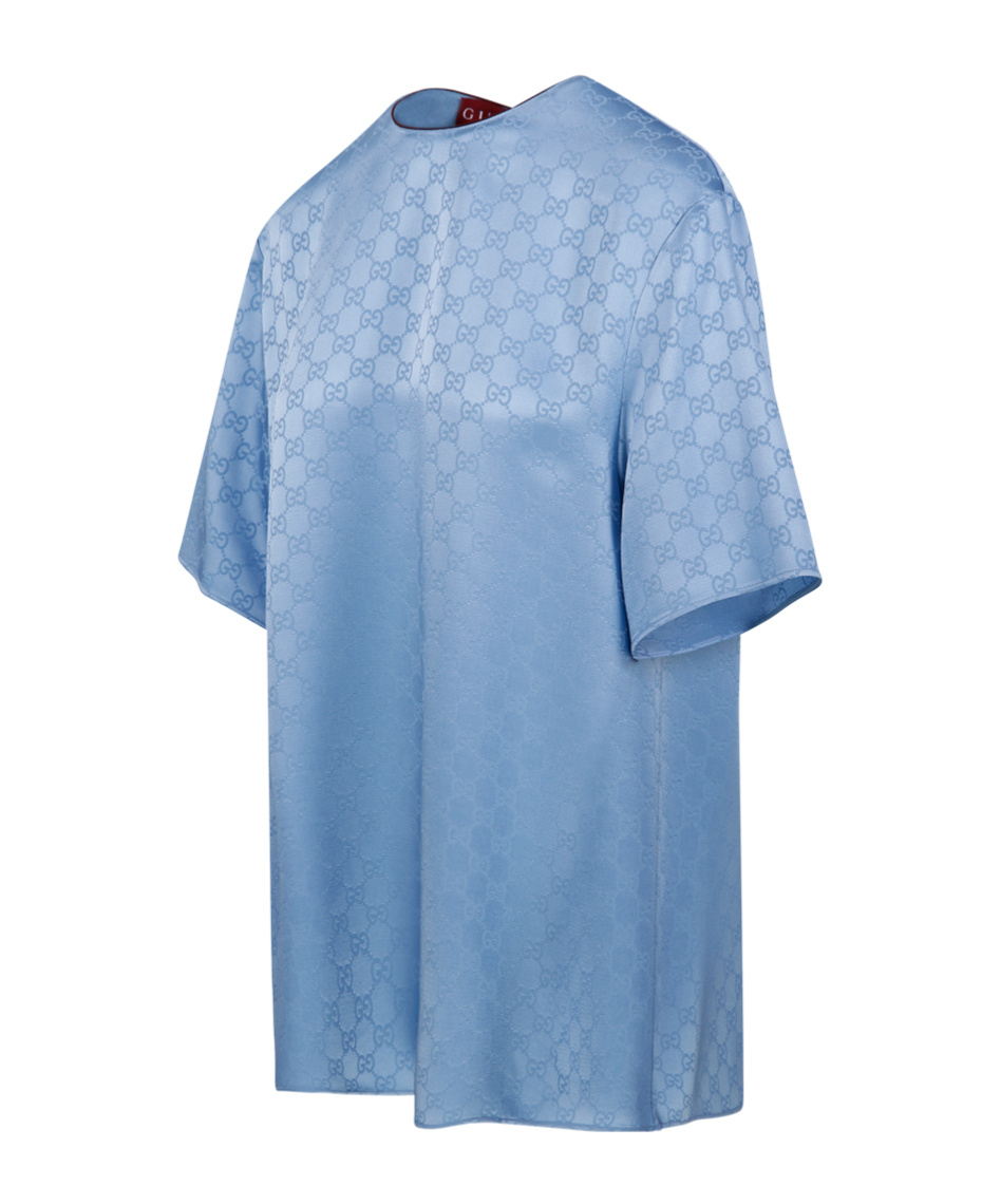 Gucci Light Blue Gg Satin Top In Gray
