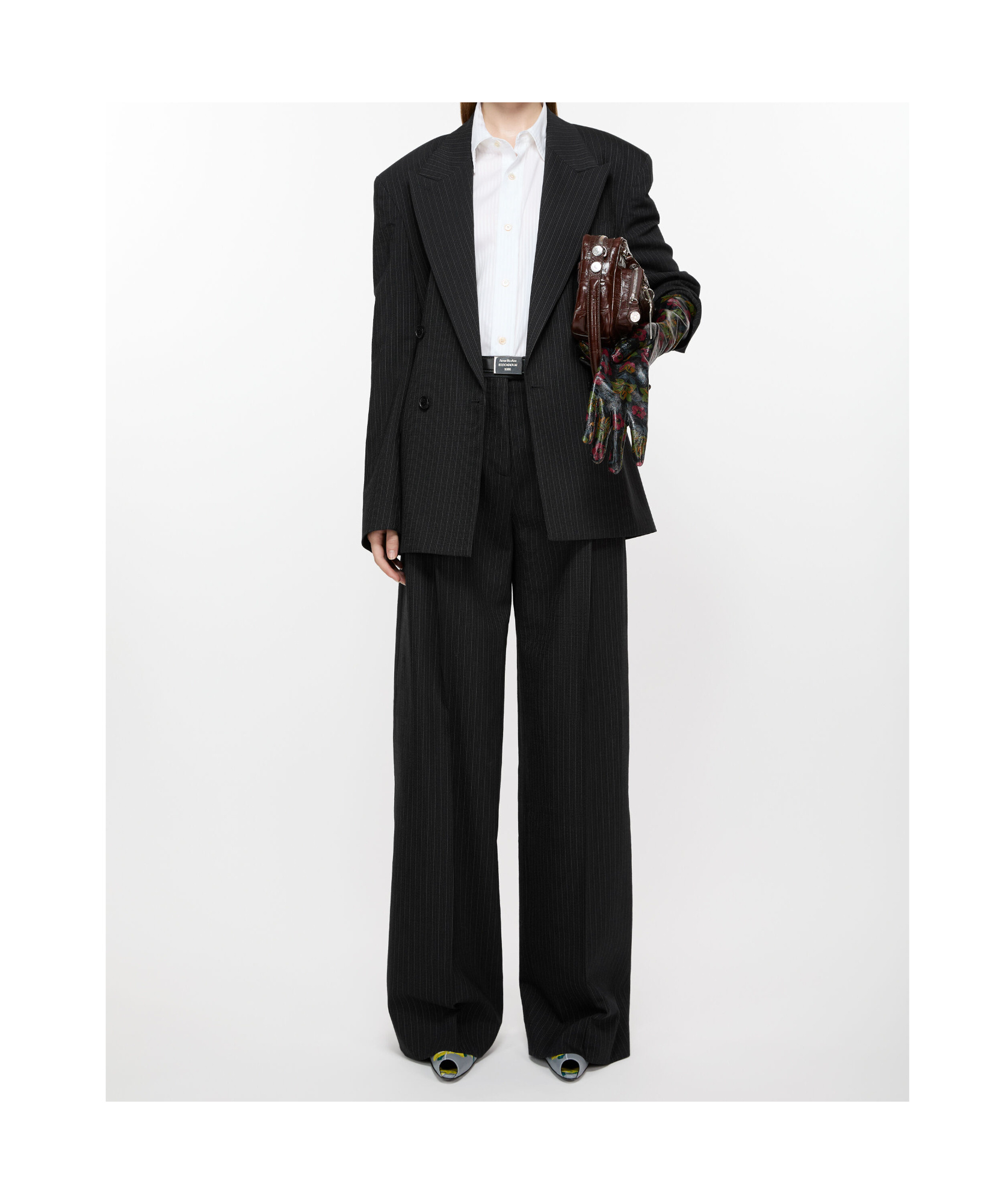 Acne Studios Double-breasted Black Blazer With Pinstripe Pattern In Black