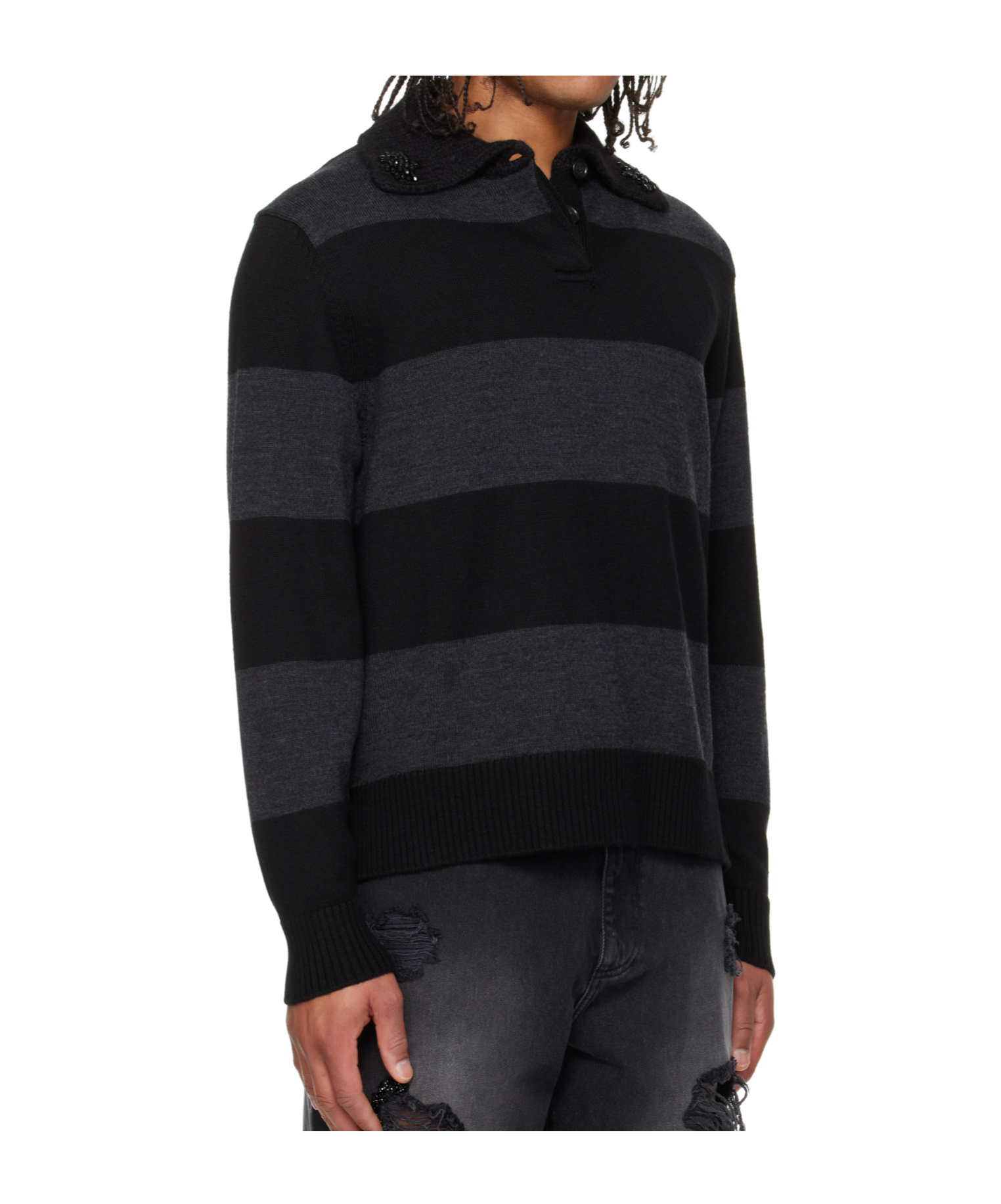 Simone Rocha Merino Wool Knit Polo Shirt In Blue