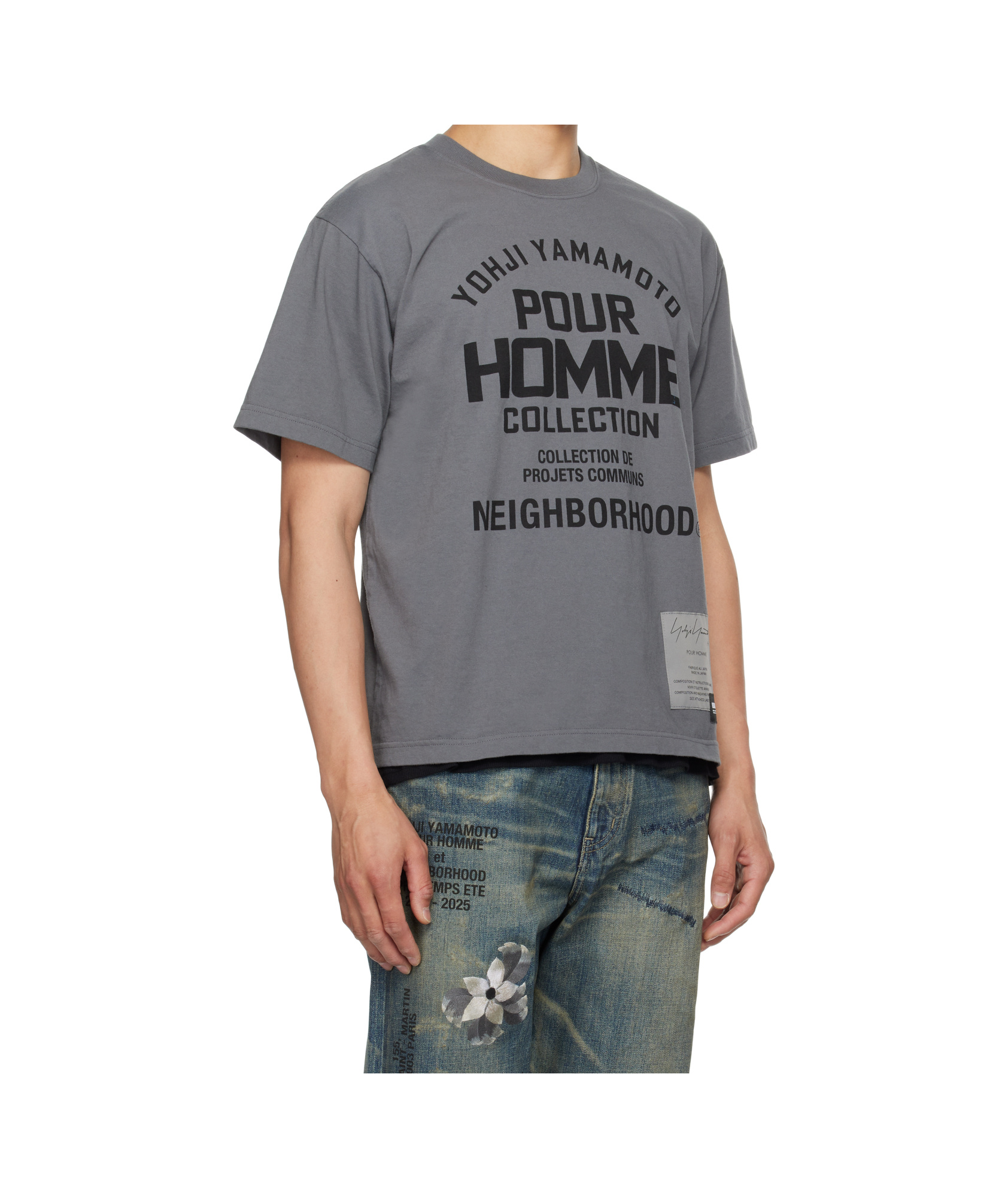 Shop Yohji Yamamoto X Neighbourhood Slogan-print T-shirt In Gray