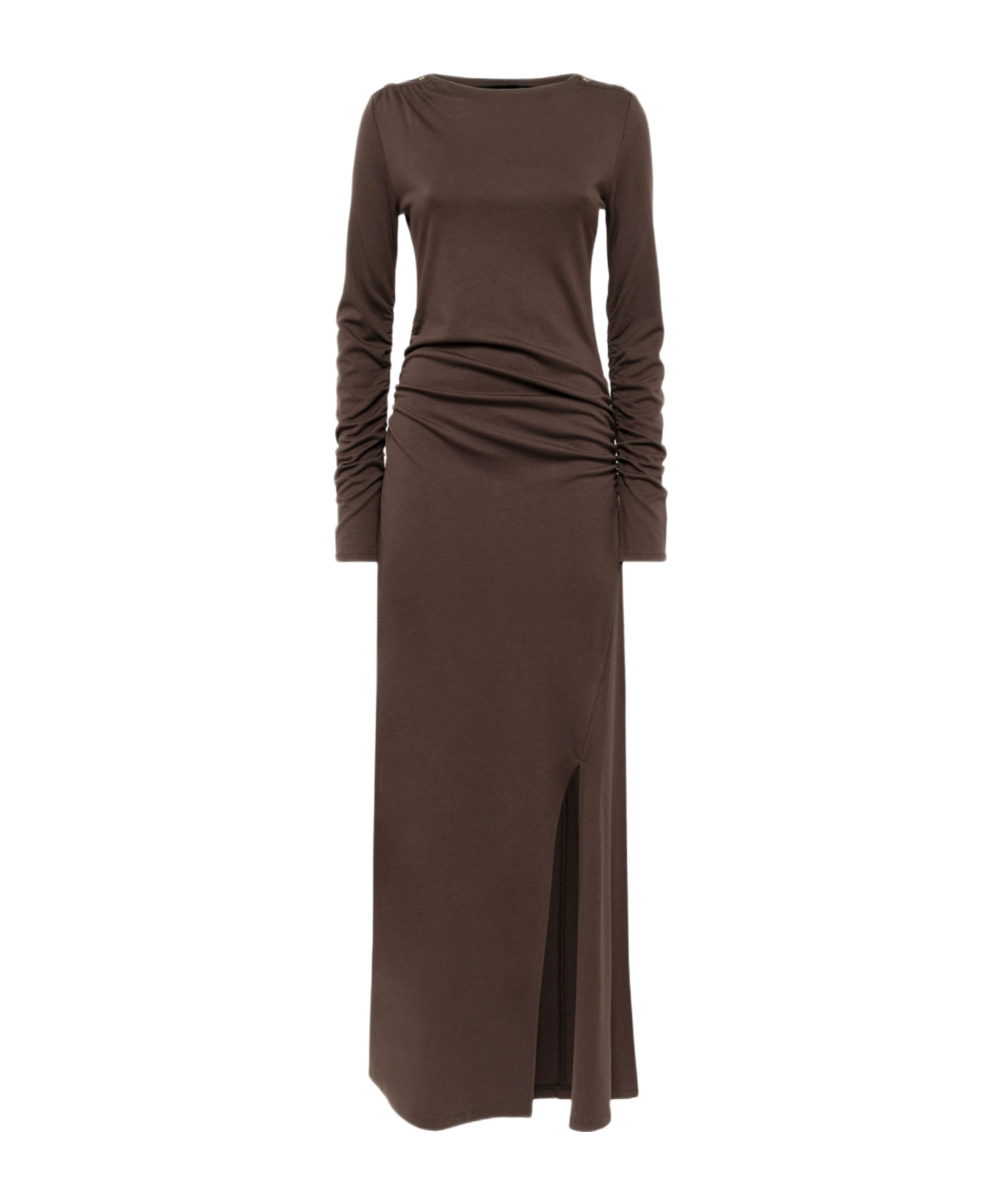 Blugirl Gathered Long Jersey Dress With Side Slit And Glove Sleeves In Brown