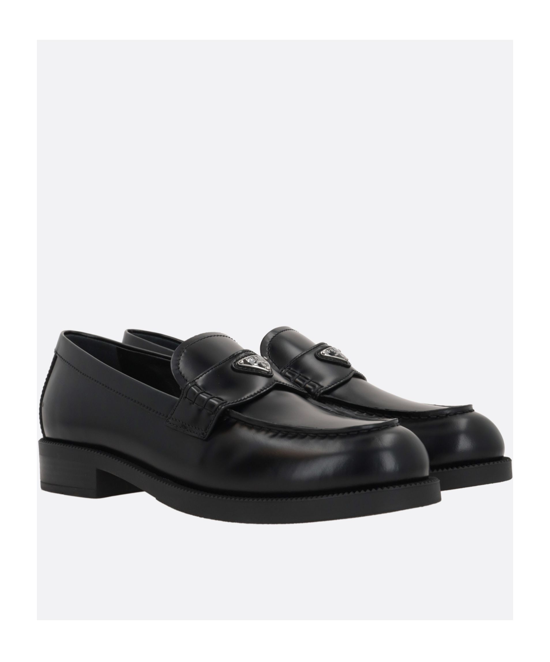 Prada Logo-plaque Leather Loafers In Black