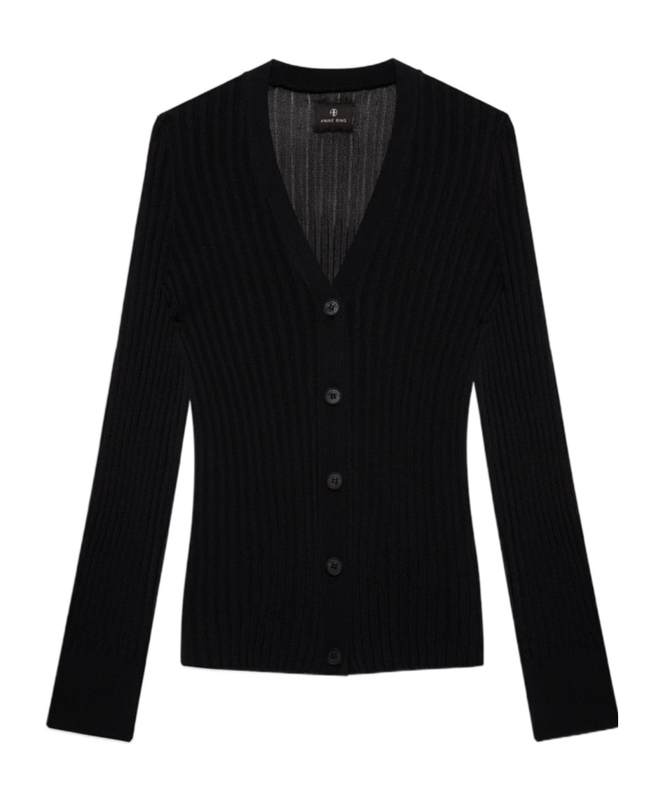 Anine Bing Matheo Ribbed Buttoned Cardigan In Black