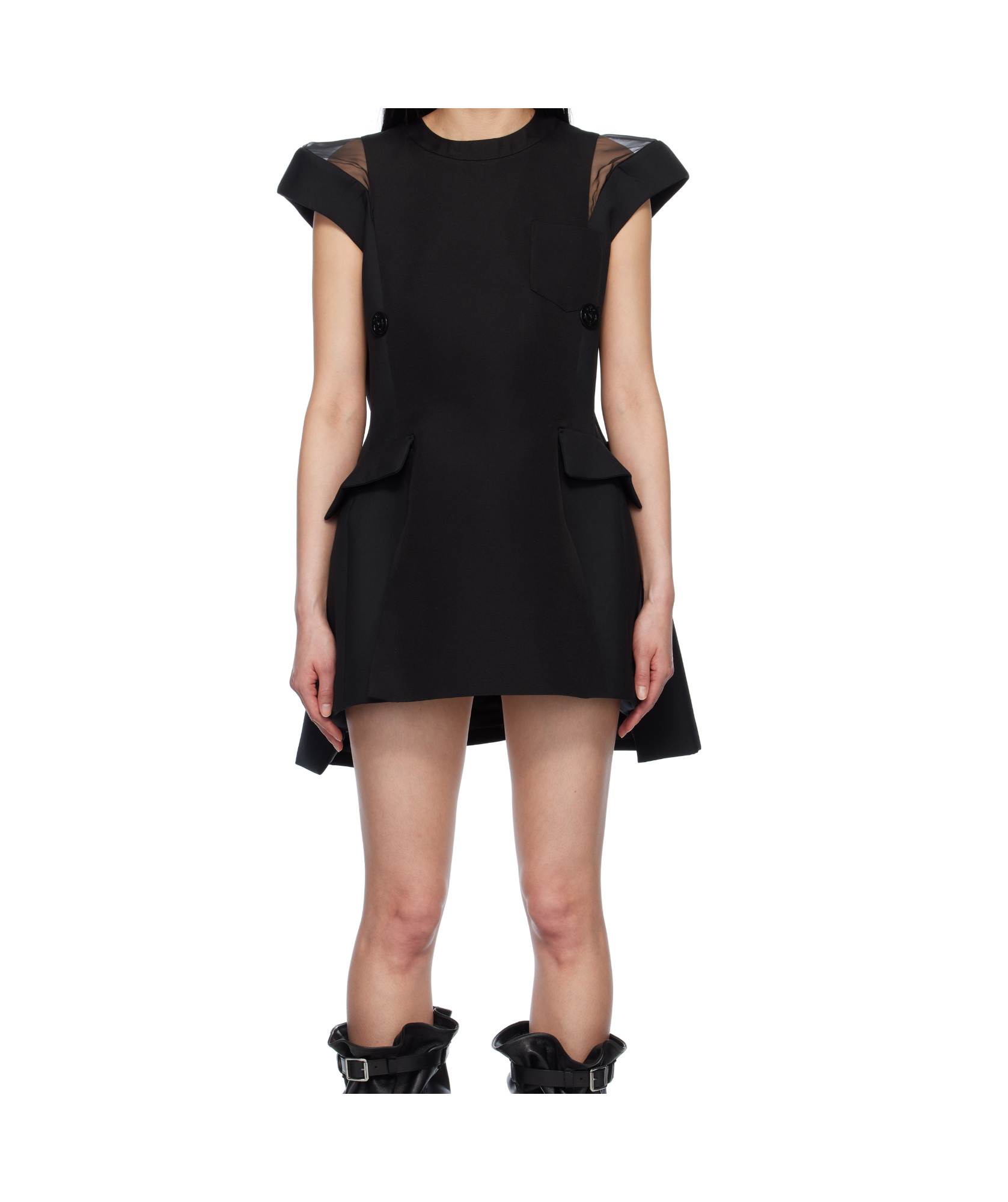 Sacai Short Sleeve Mixed Media Blazer Dress In Black