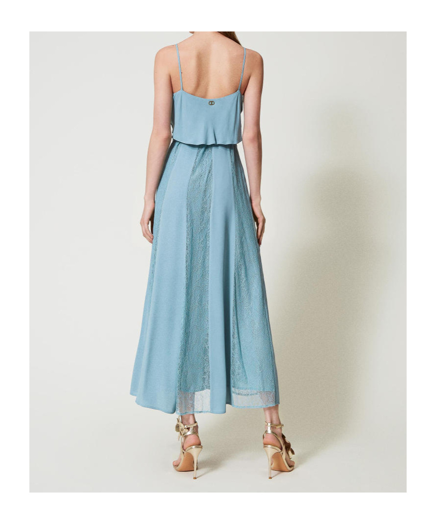 Shop Twinset Ruffled Lace Dress In Blue