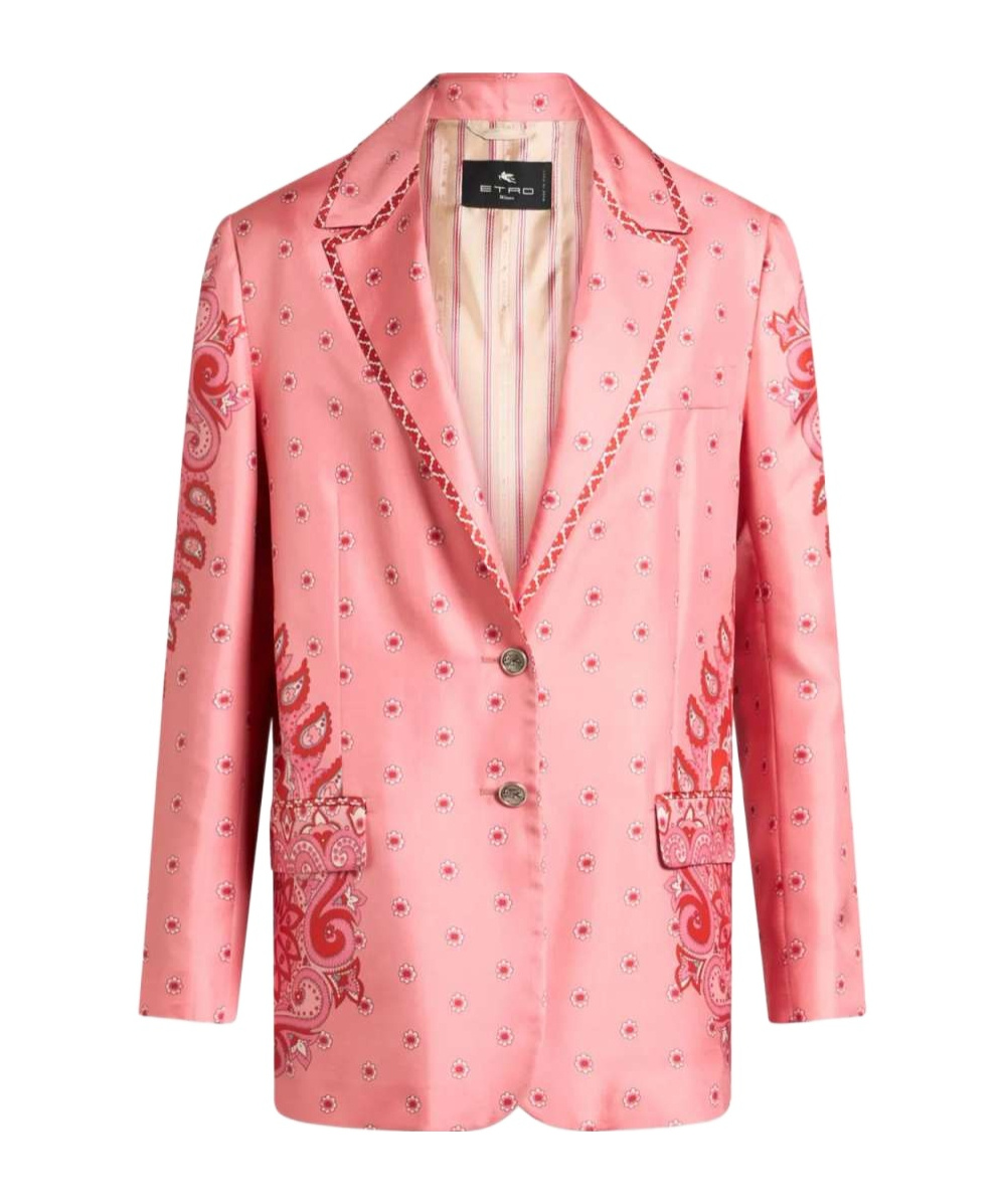 Etro Pegaso Buttoned Twill Jacket In Pink
