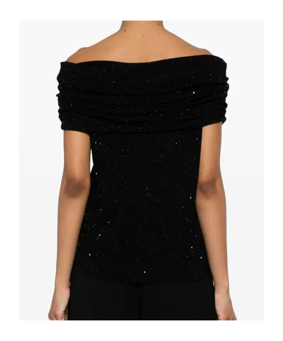 Roberto Collina Wool Top With Micro Sequins And Draped Detail In Black