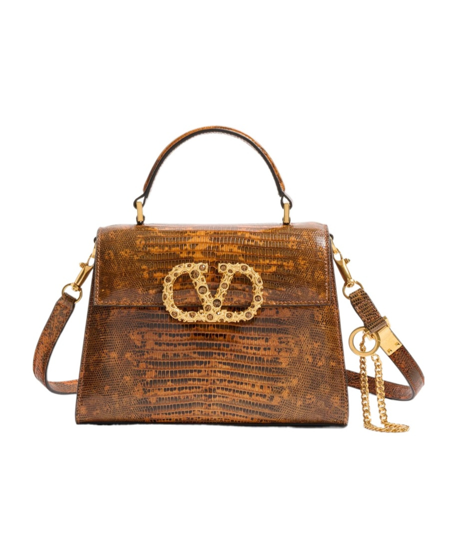 Valentino Vsling Small Shoulder Bag In Straw/smoked Topaz