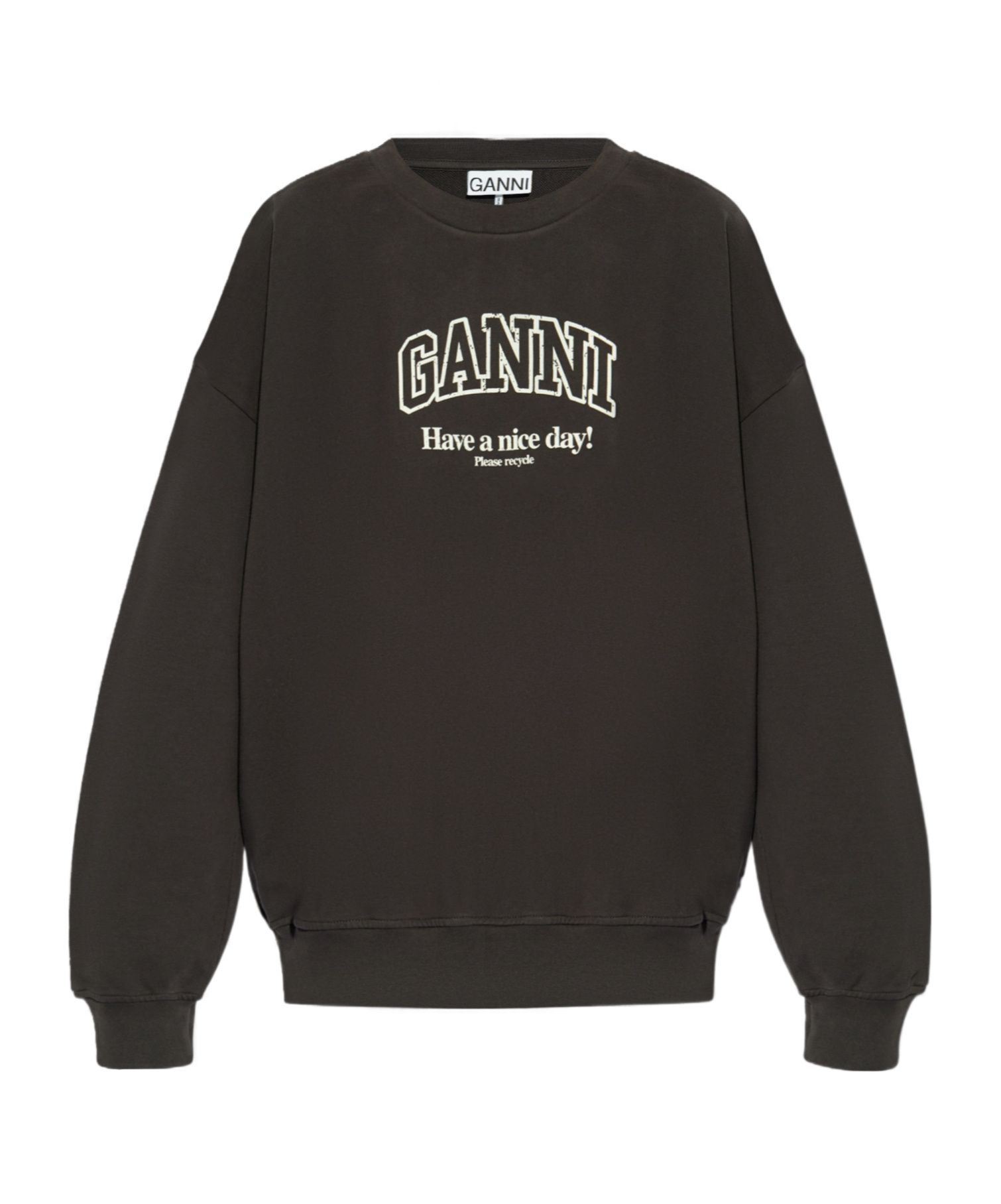 Ganni Logo-print Organic-cotton Sweatshirt In Black
