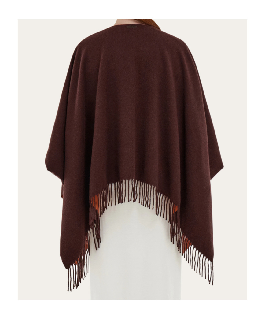 Ferragamo Brown Cape With Fringed Hem In Wool And Cashmere Woman In Brown