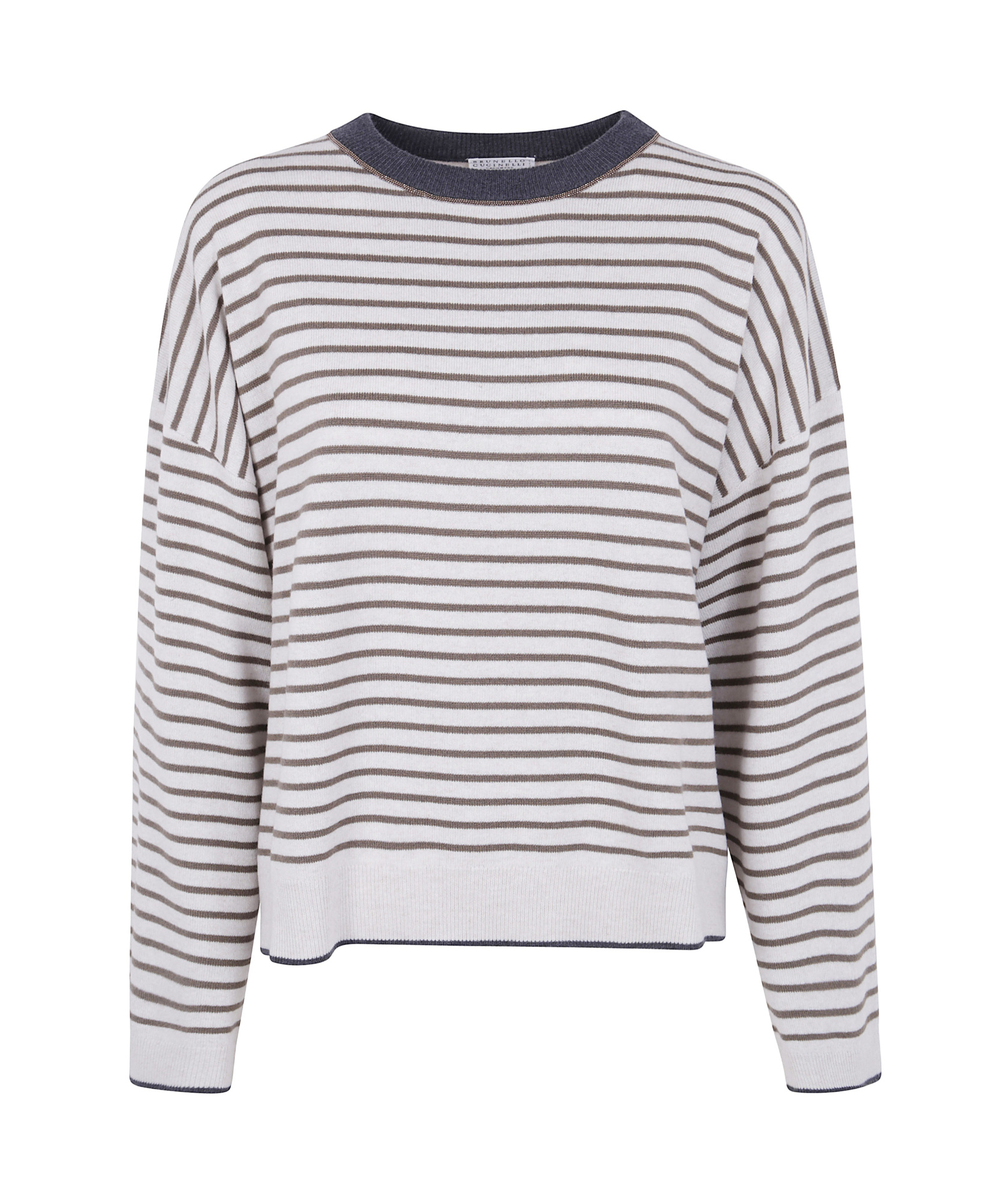 Brunello Cucinelli Striped Crew-neck Sweater In Gray