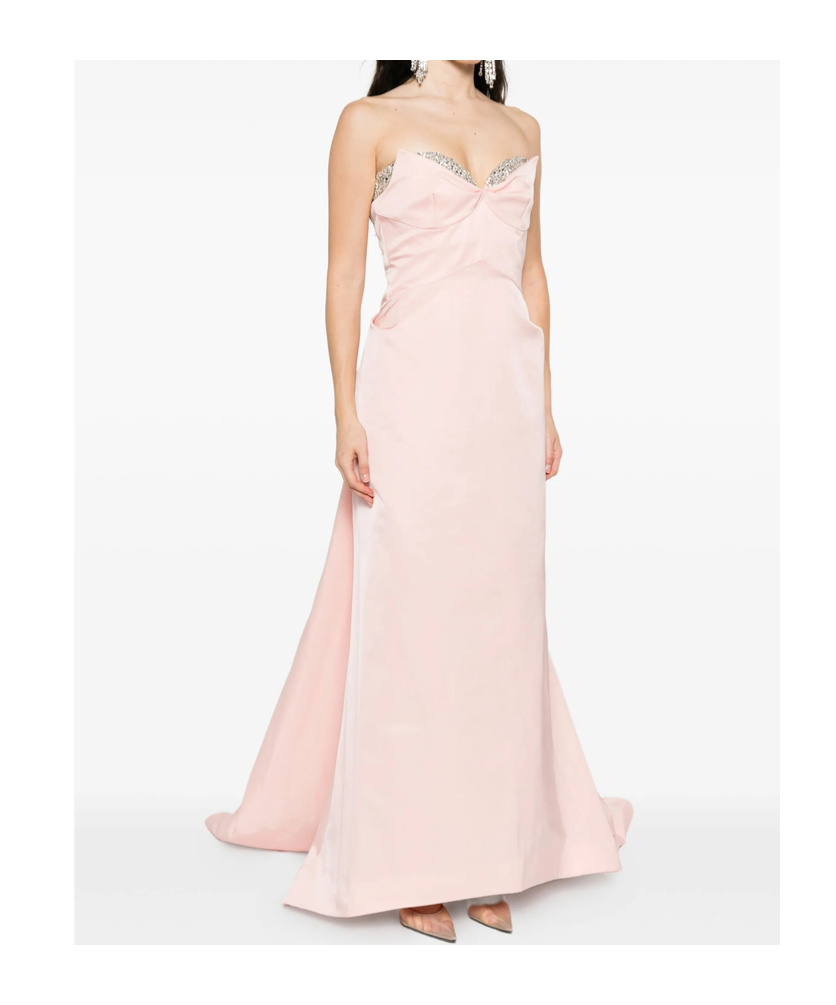 Alexander Mcqueen Off-the-shoulder Embellished Neckline Tiered Skirt In Pink