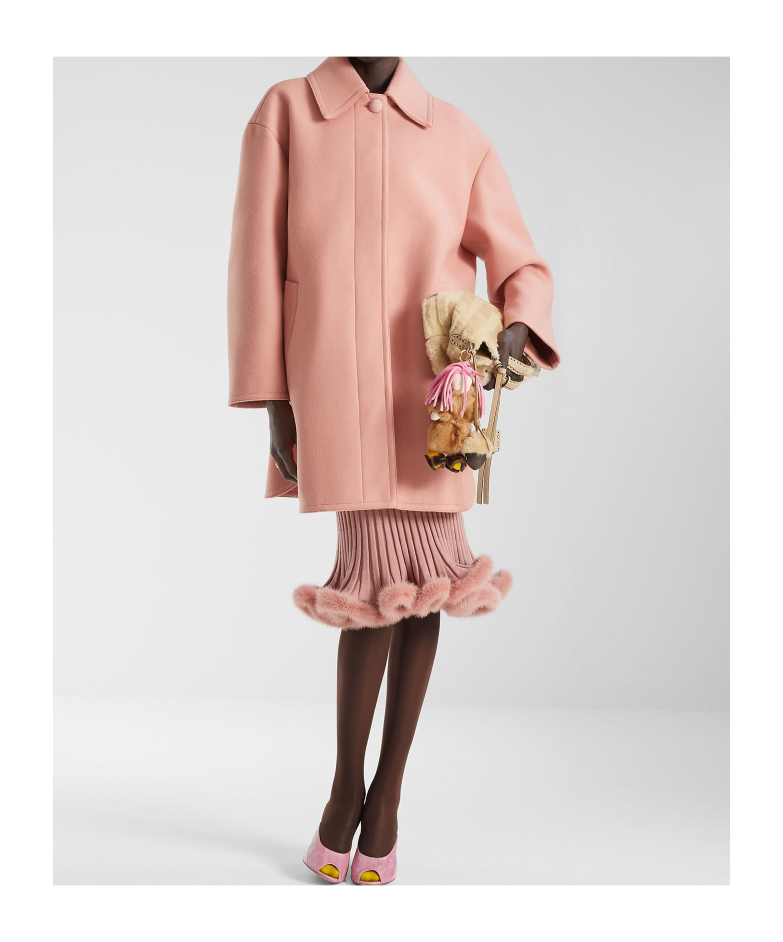 Fendi Pink Wool Felt Single-breasted Midi Coat In Pink