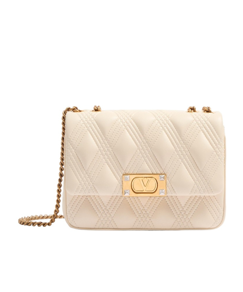 Valentino Quiltie 67 Medium Shoulder Bag In Quilted Nappa Leather In Nude