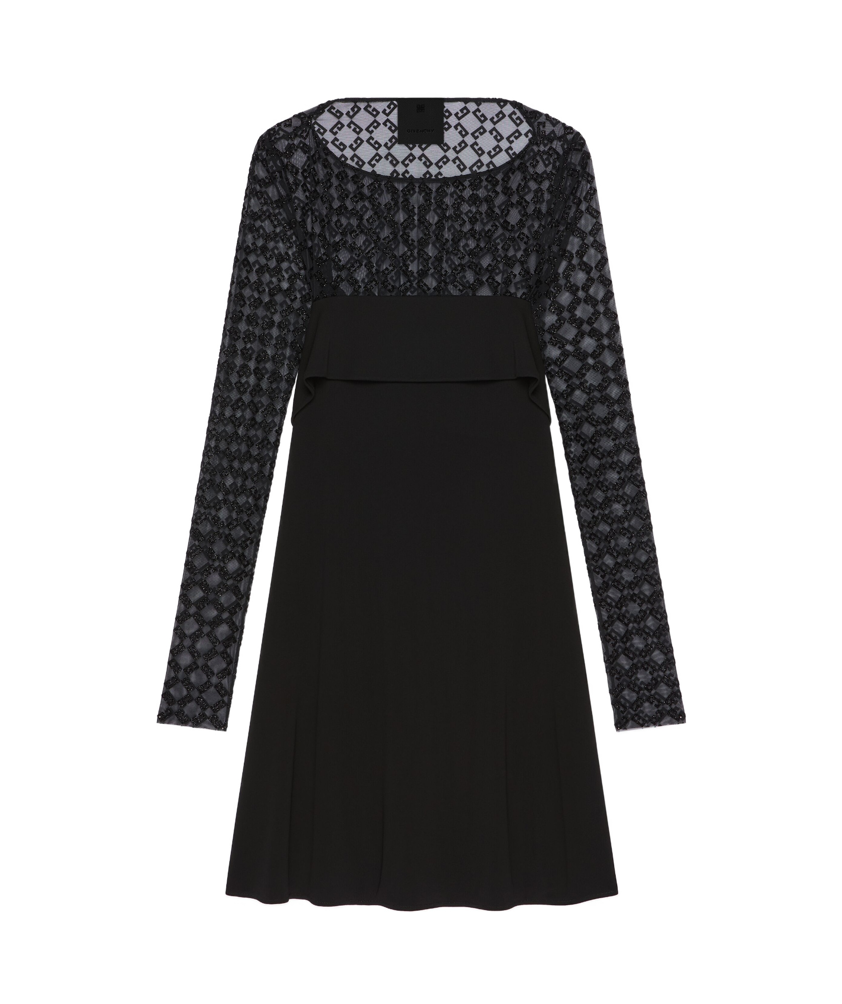 Givenchy Draped Dress In Jersey And Shiny Monogram 72 Tulle In Black