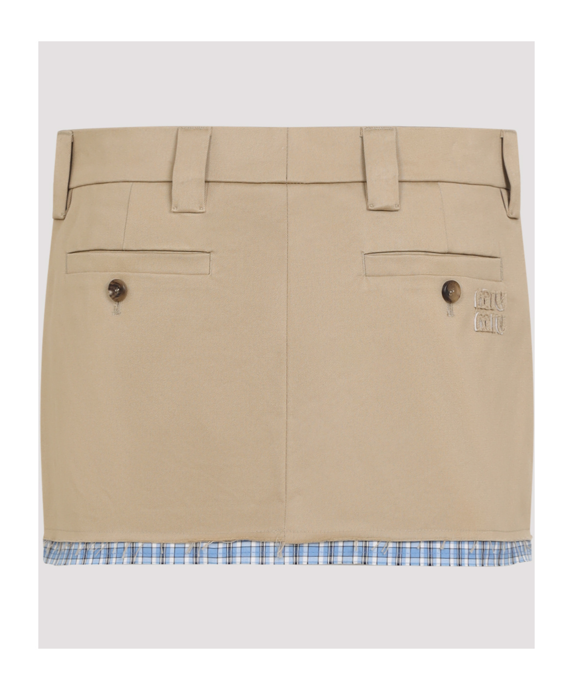 Miu Miu Skirt With Back Slit Pockets And Plaid Trim In Nude