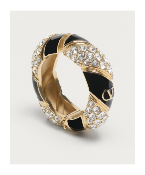 Valentino Womens Oro/nero/crystal Pas Plus Mono Gold-plated Brass, Enamel And Swarovski-crystal Single Hoop Ea In Multicolor