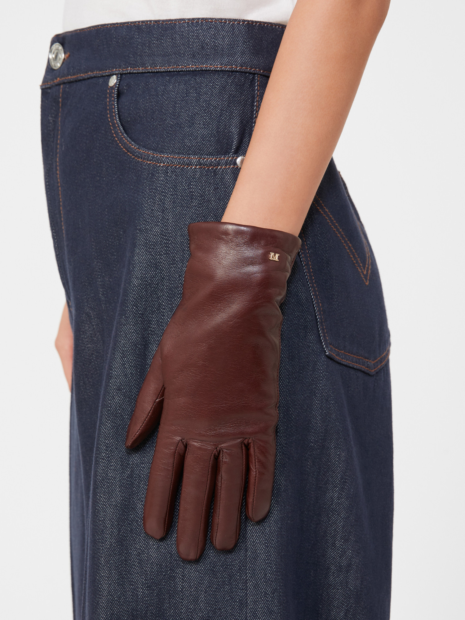 Max Mara Nappa Leather Gloves In Brown