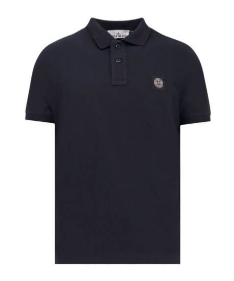 Stone Island Logo Patch Short-sleeved Polo Shirt In Black