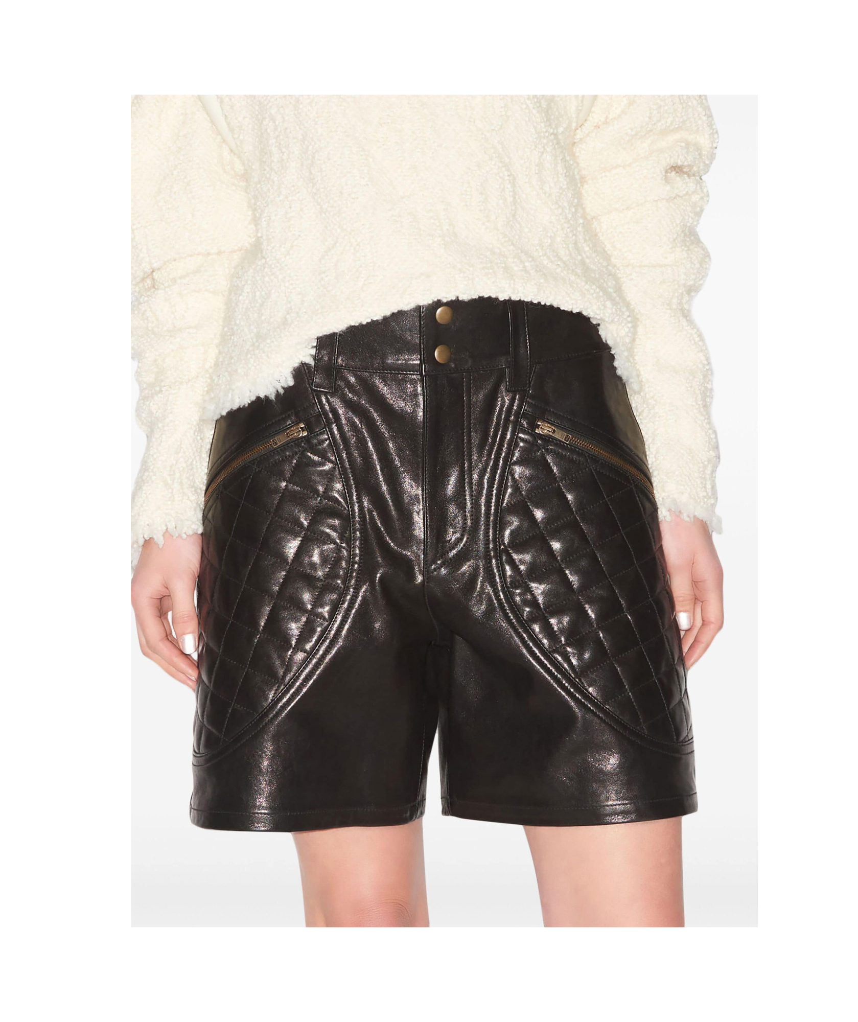 Isabel Marant Candice Mini Shorts In Quilted Leather In Black