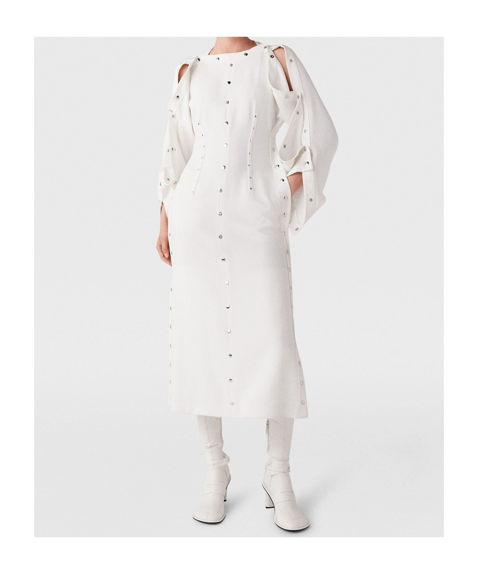 Stella Mccartney Long-sleeved Rivet Mid-length Dress In White