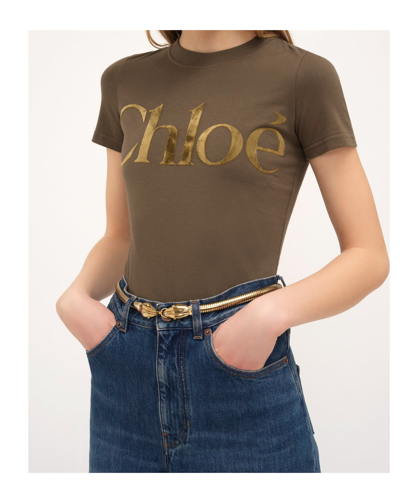 Chloé Logo Lettering T-shirt In Brown