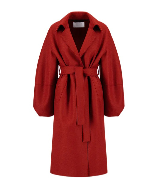 Harris Wharf London Belted Wool Coat In Red