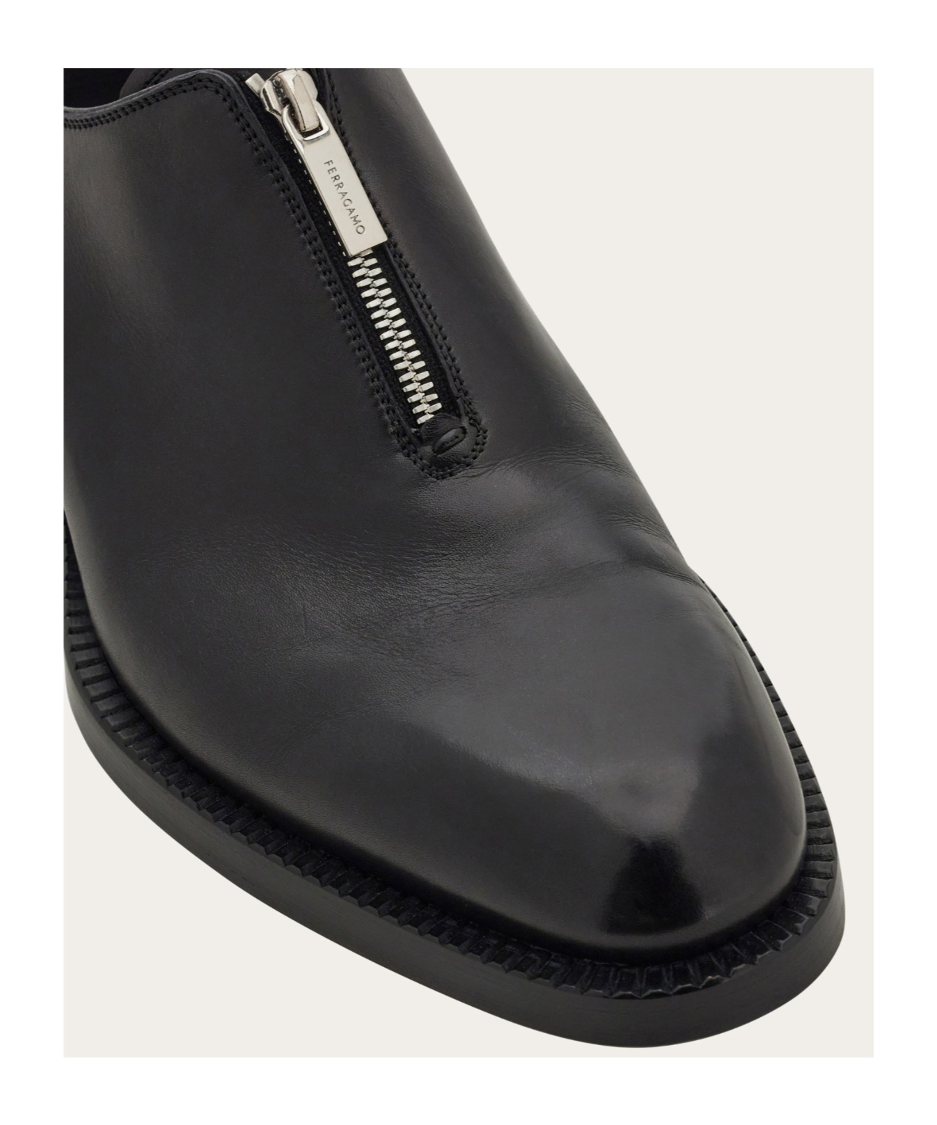 Ferragamo Derby Shoe With Zip Detail In Black