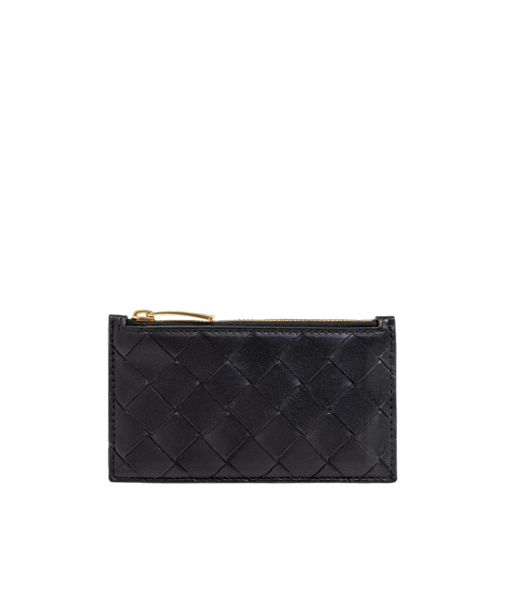 Bottega Veneta Intrecciato Leather Zip Card Case In Black