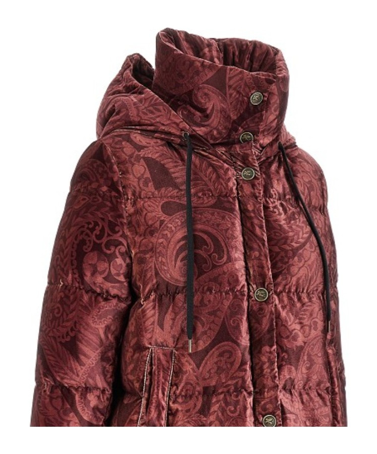 Etro Paisley-print Velvet Down Jacket In Red