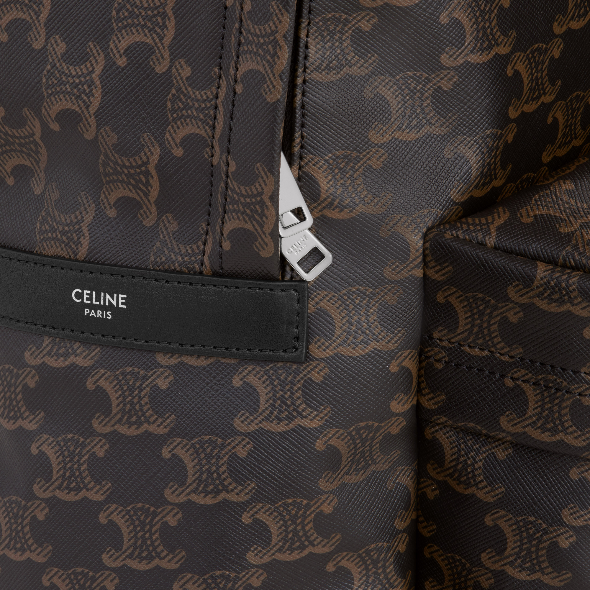 Celine Medium Backpack In Triomphe Canvas And Calfskin In Black