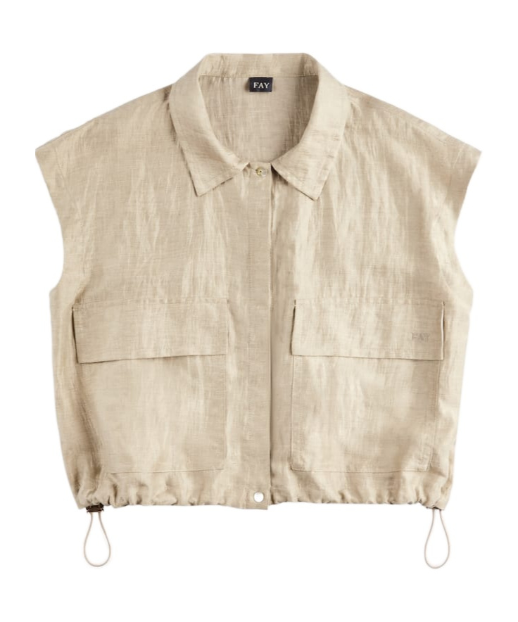 Fay Crop Sleeveless Shirt With Drawstring In Nude