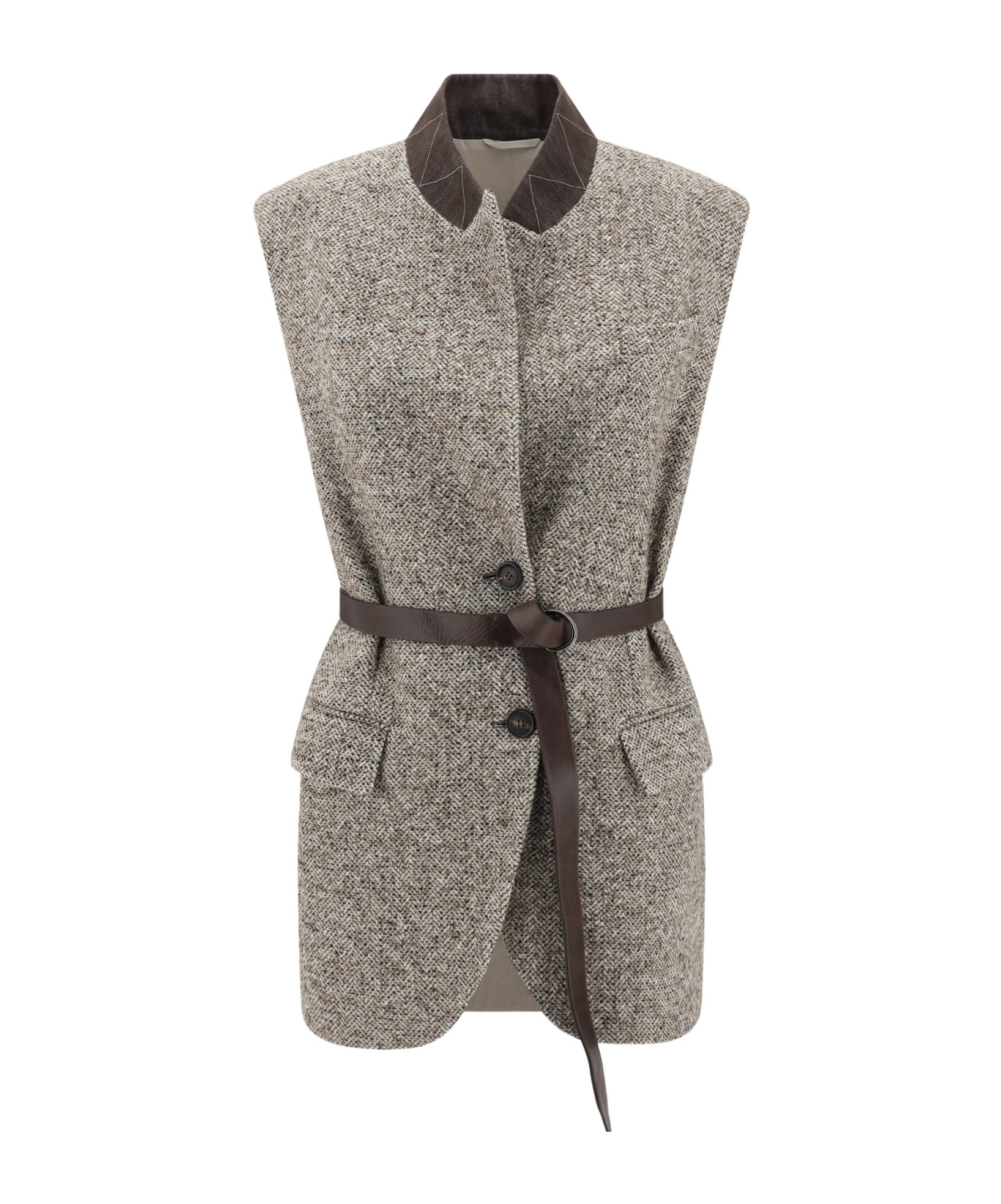 Brunello Cucinelli Sleeveless Casual Jacket In Gray