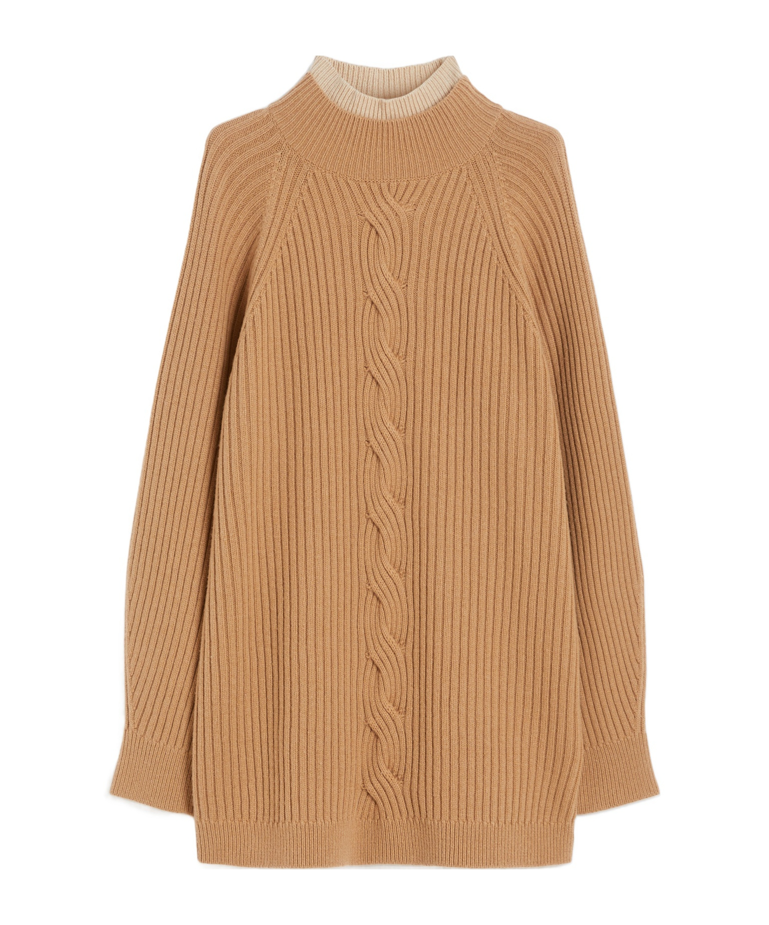 Max Mara Alcazar Cable Knit High Neck Sweater In Brown