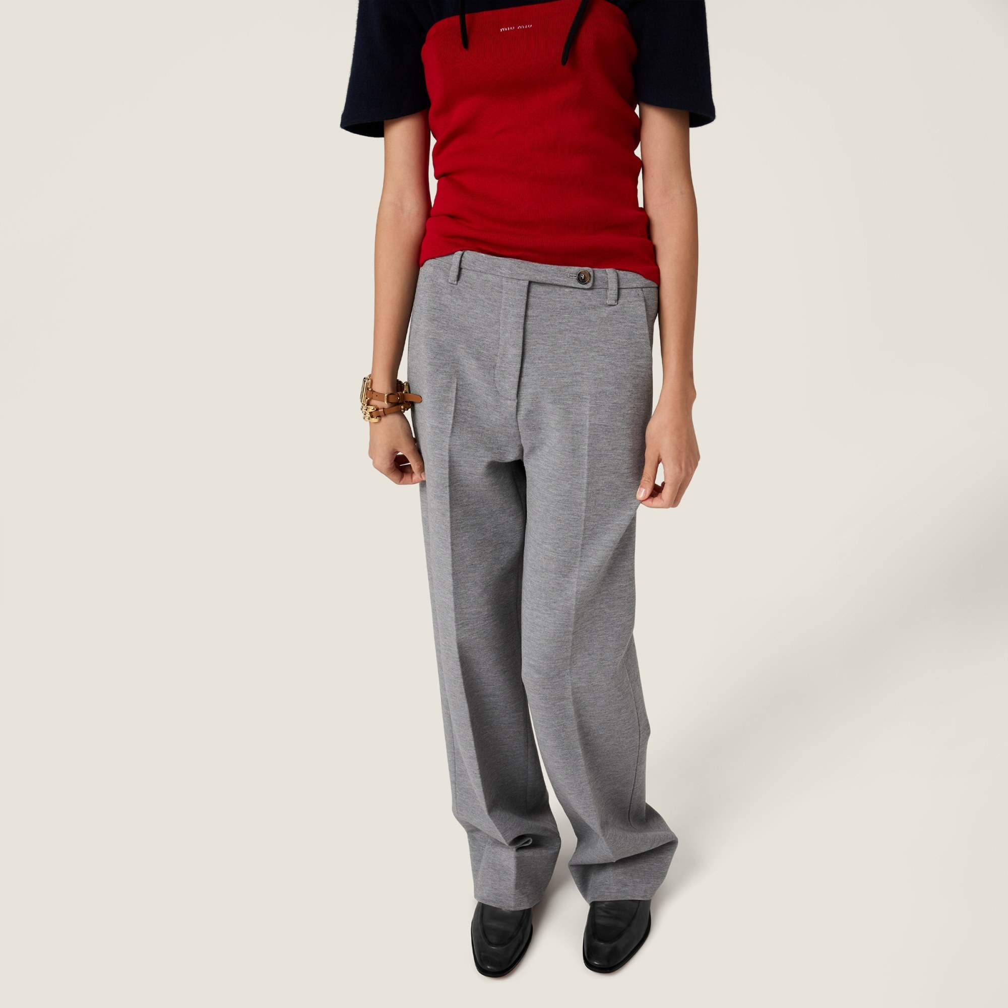Miu Miu Fabric Stitch Knit Pants In Gray