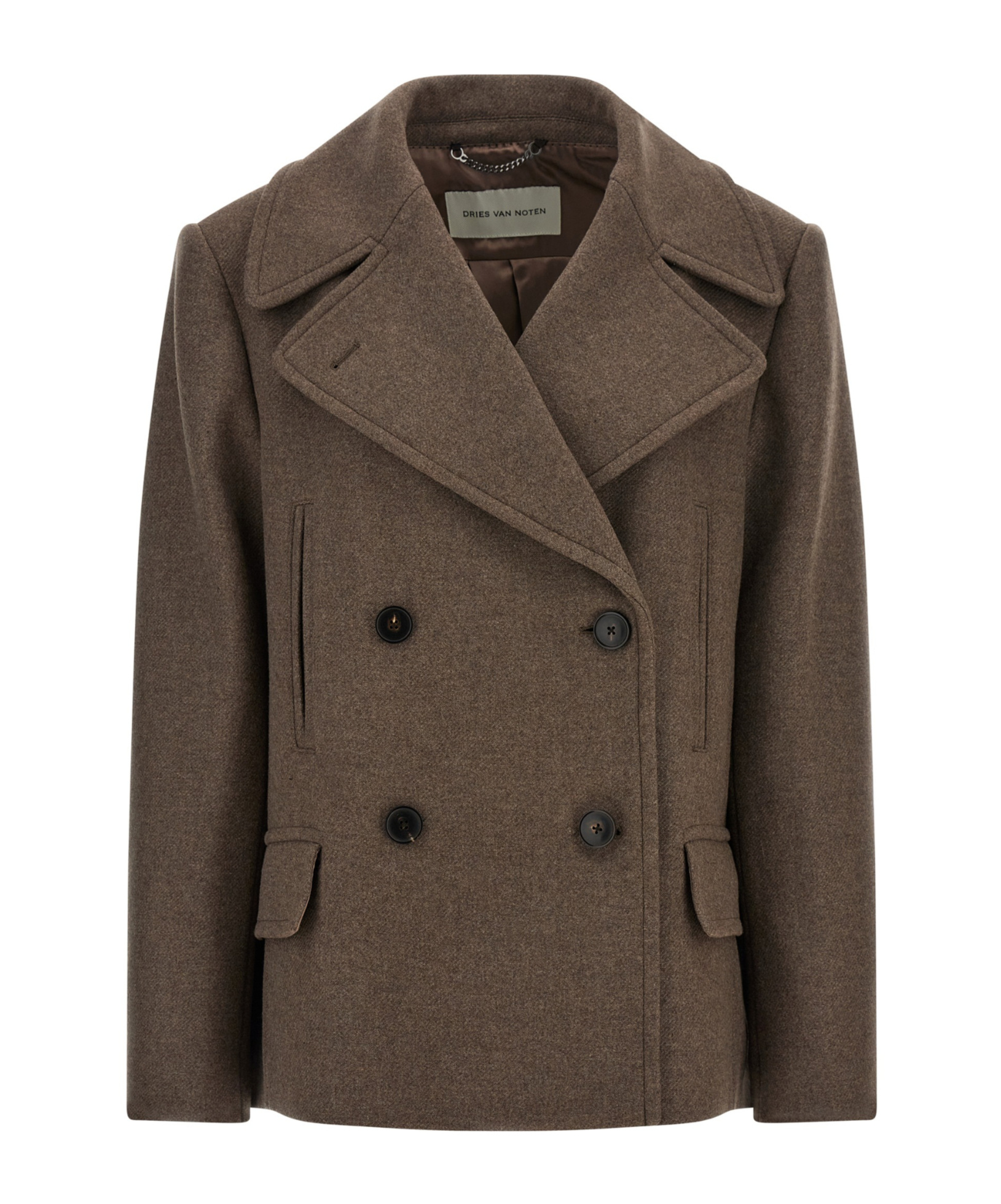 Dries Van Noten Pleated Back Double-breasted Coat With Lapels And Pockets In Brown