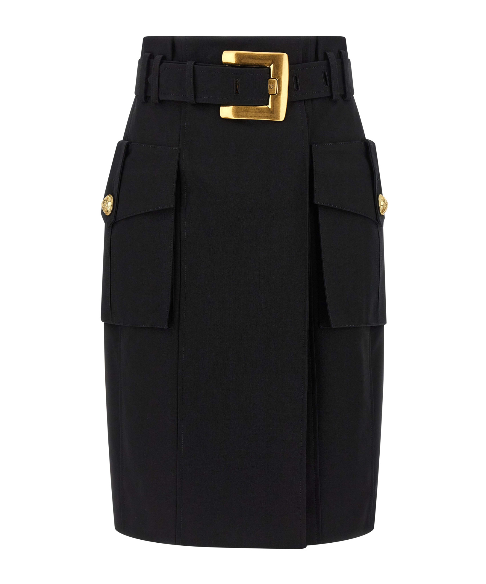 Balmain Structured Midi Wrap Skirt In Black