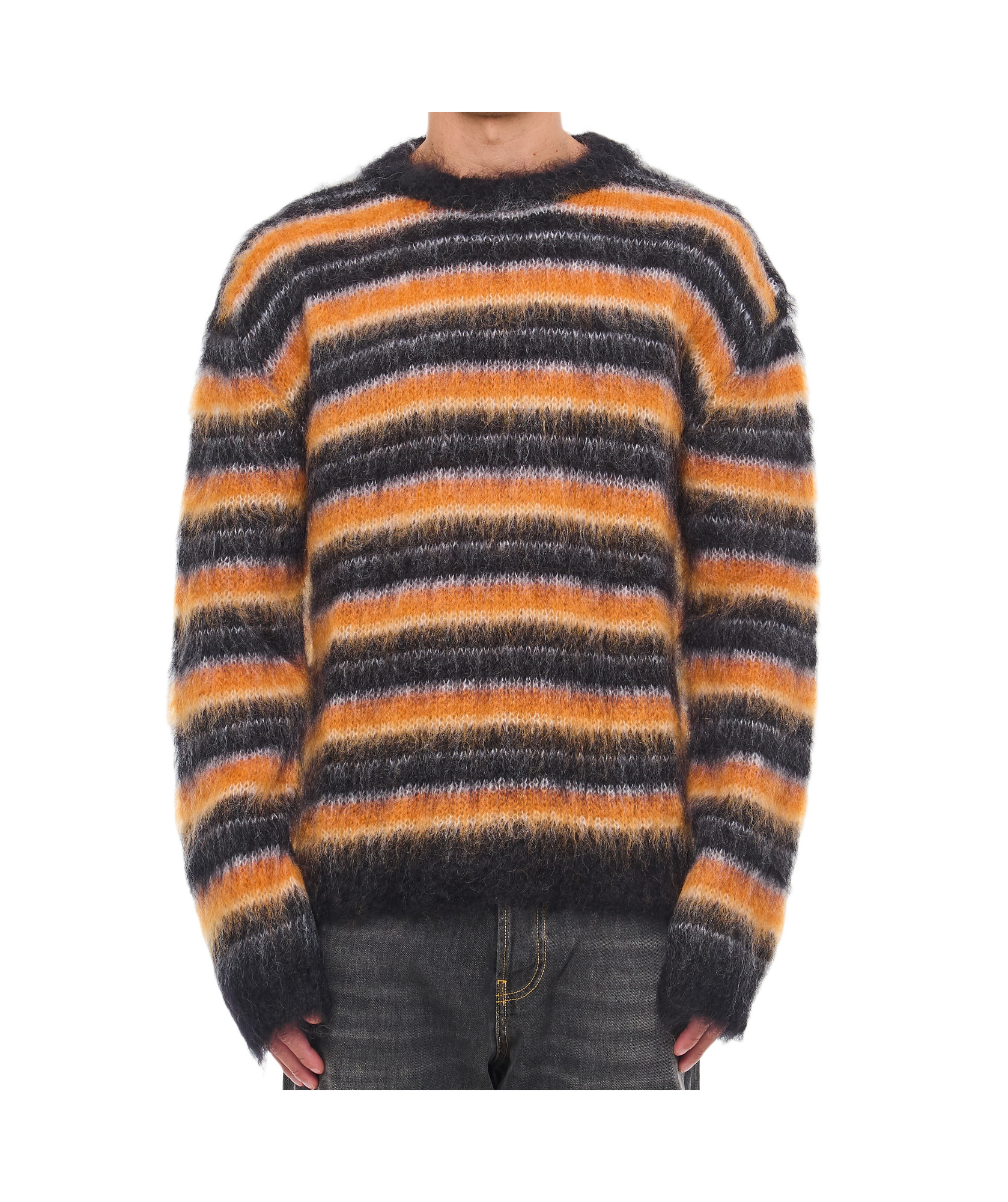 Shop Marni Striped Sweater In Black